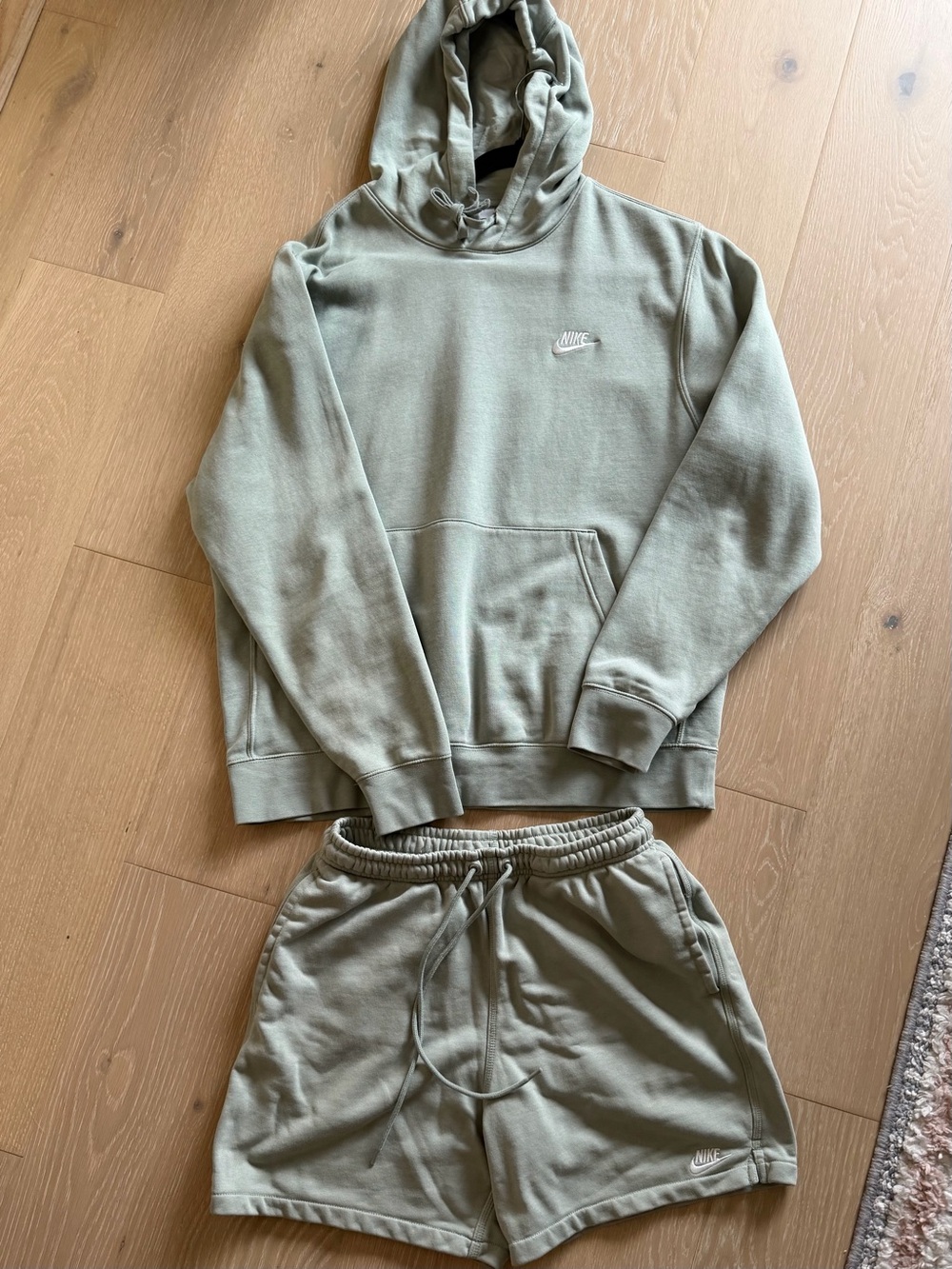Nike Mens Olive Green Hoodie & Shorts Set